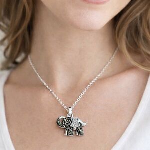 Elephant Marcasite Crystal Necklace 18” Silver Tone Good Luck Charm New in Box